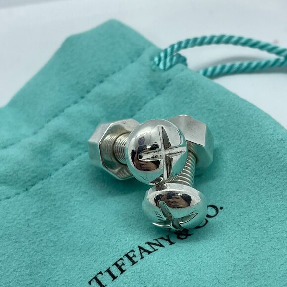 Tiffany & Co Silver Nut Bolt Cufflinks Cuff Link Links w/ Pouch - Picture 4 of 14